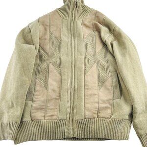 Visitor Men's size XL Vintage Full Zip Faux Suede Bomber Jacket Coat Beige‎